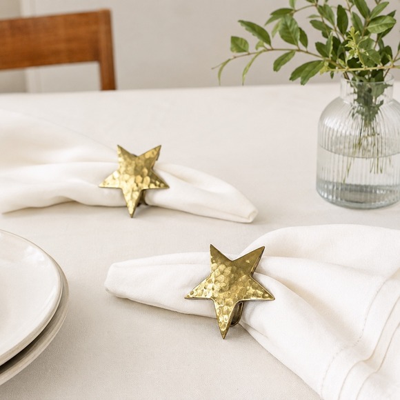 Other - Vintage Hammered Brass Star Napkin Rings Set of 4 Made in India Celestial Decor